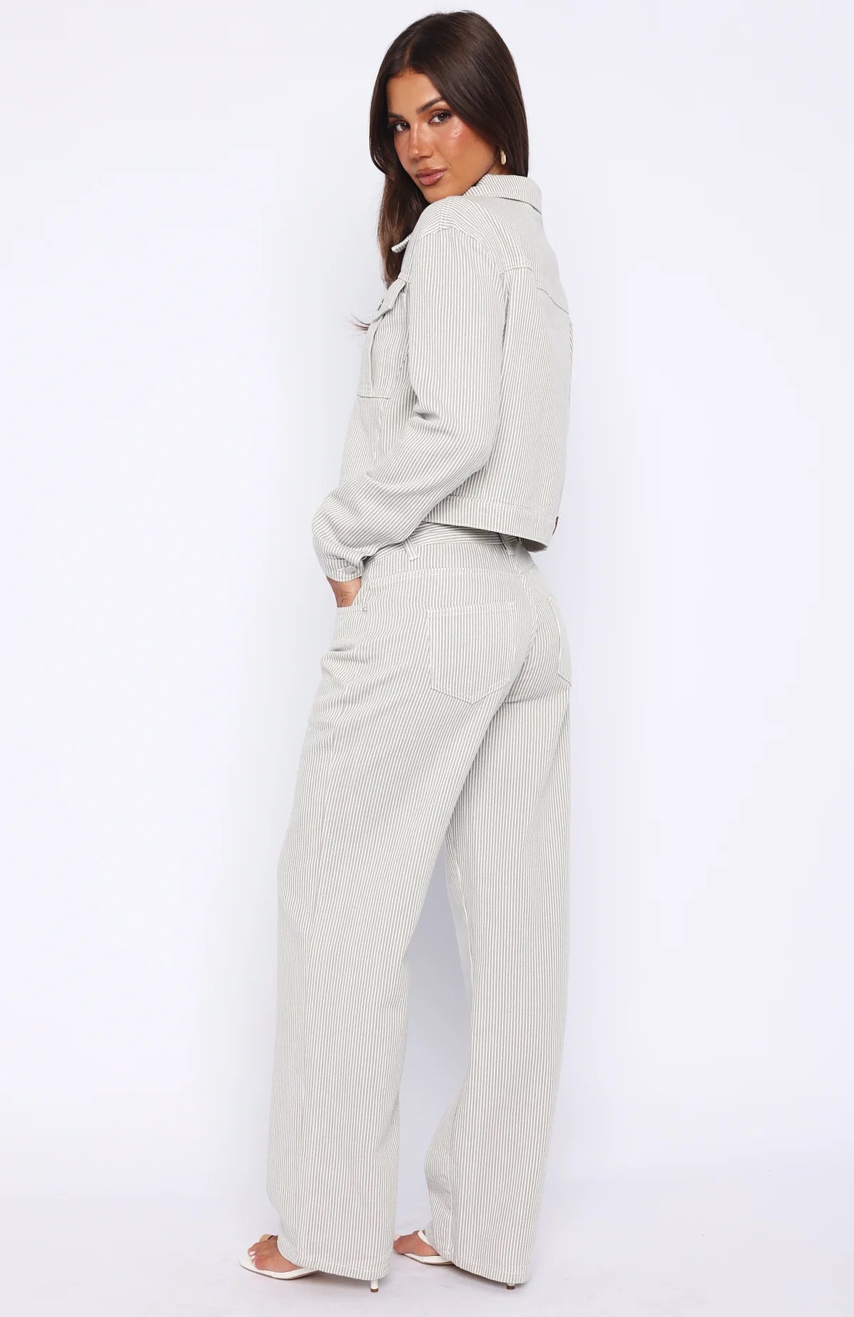 Bring The Style Low Rise Wide Leg Jeans Grey White