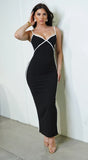 Saskia V Neckline Pipe Detail Maxi Dress Black
