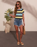 Shore Break Striped Knit Short Sleeve Sweater