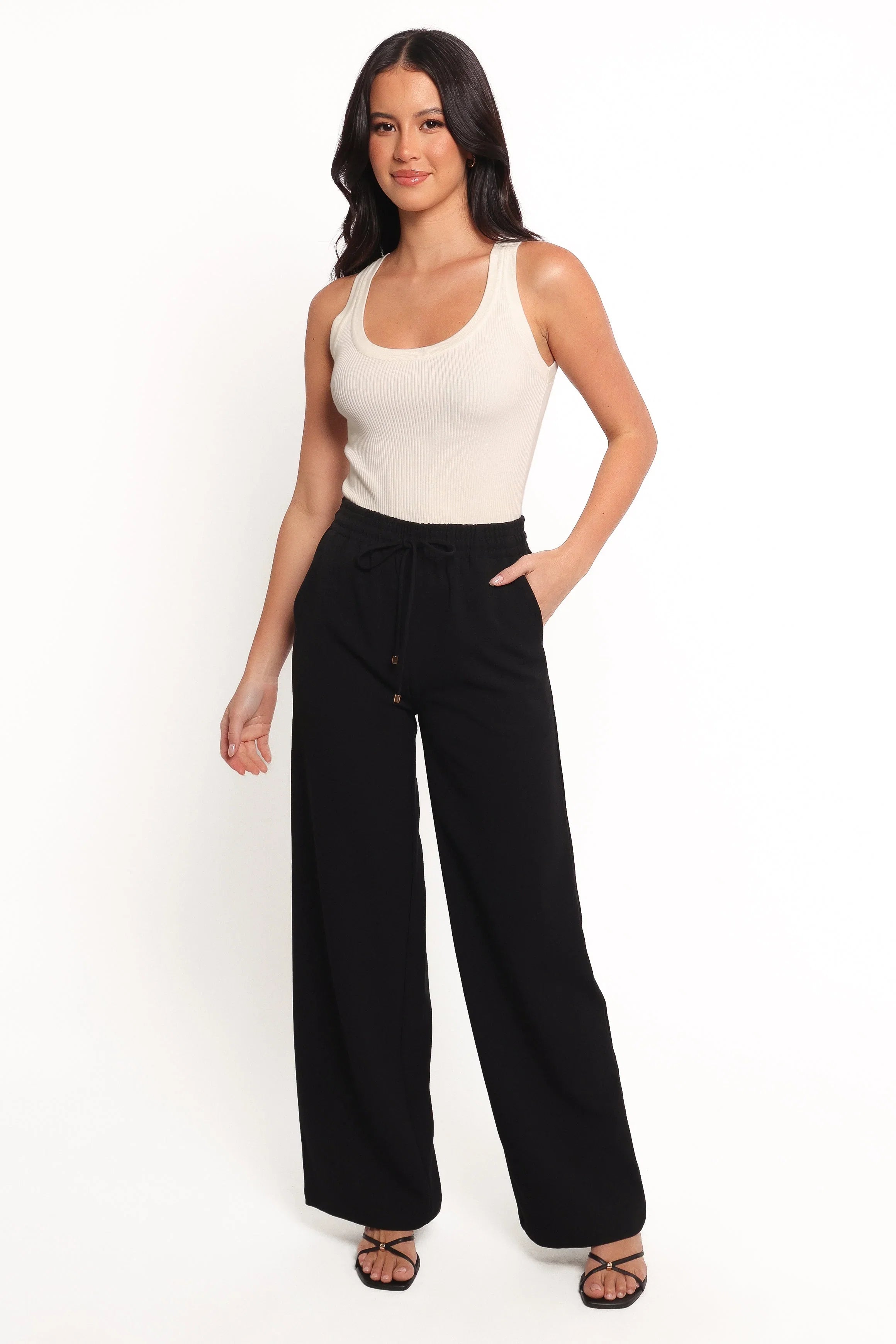 Cinch Wide Leg Crepe Pant Black