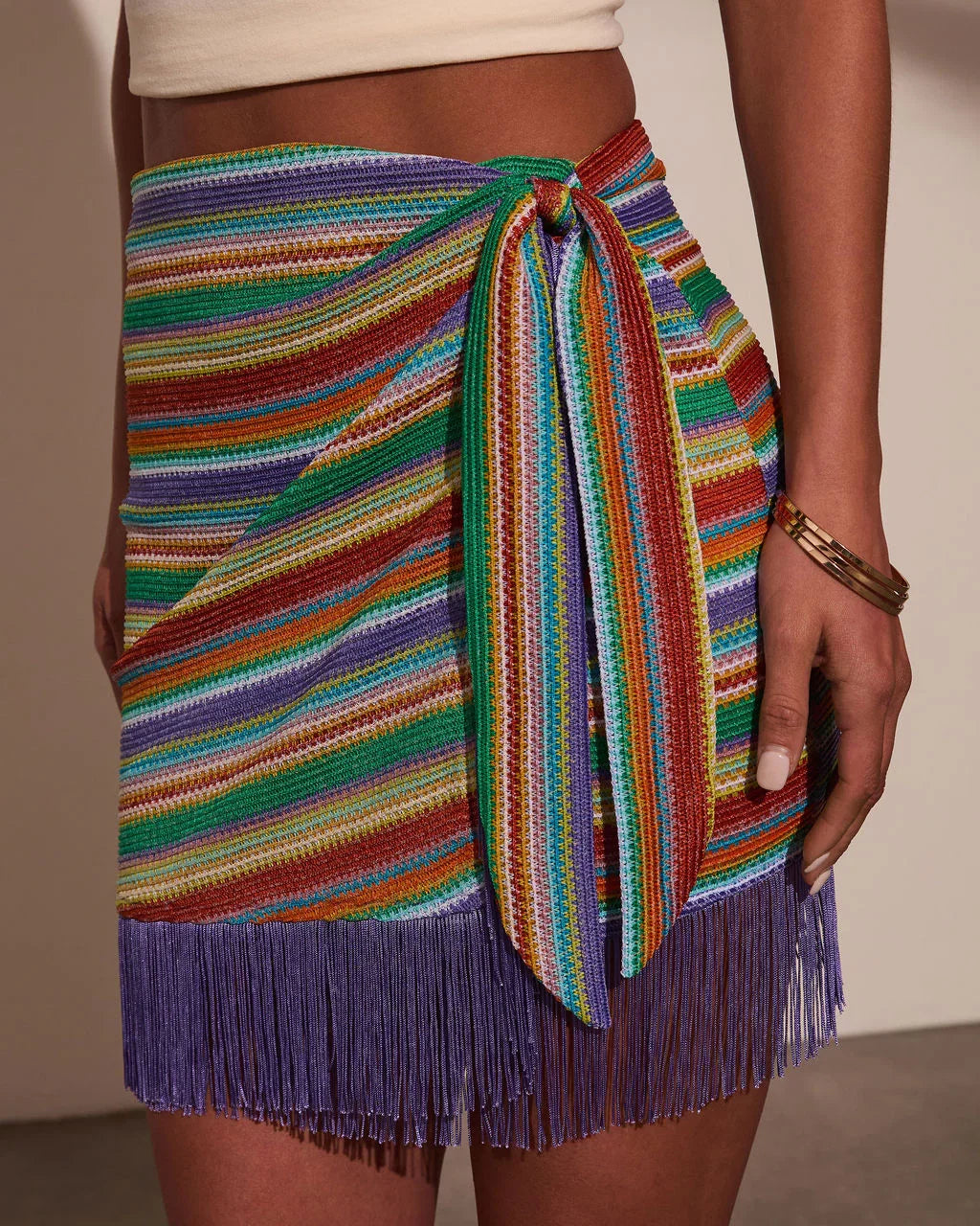 Salma Stripe Fringe Hem Mini Skirt