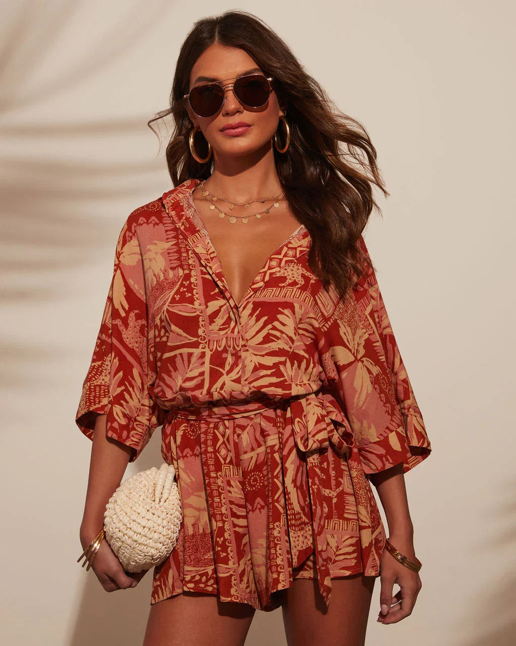 Out And About Printed Waist Tie Romper