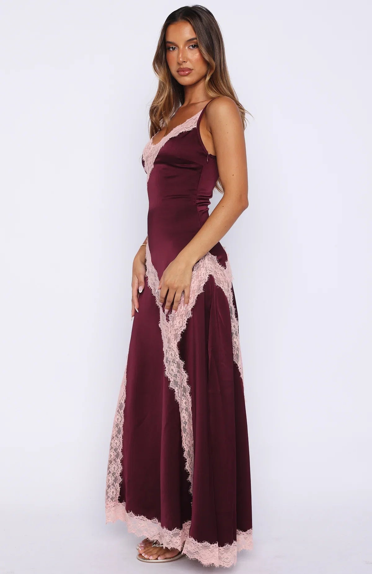 Powerful Pose Satin Maxi Dress Plum Baby Pink