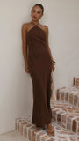 Chiara Linen Maxi Dress Chocolate