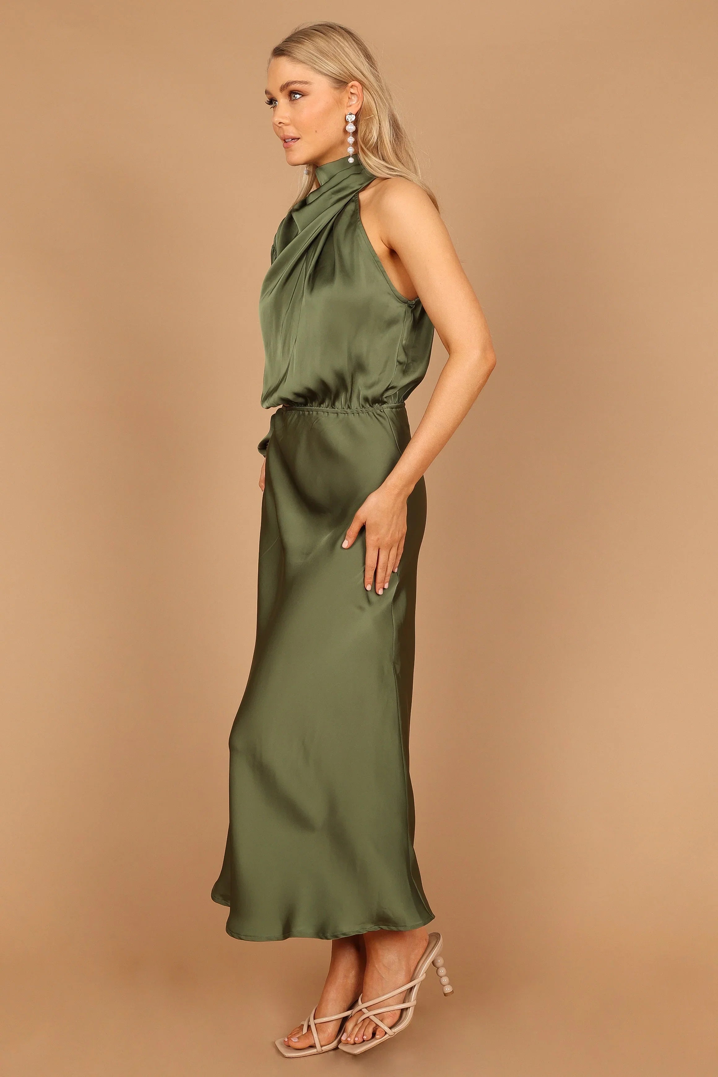 Amelie One Shoulder Midi Dress Olive