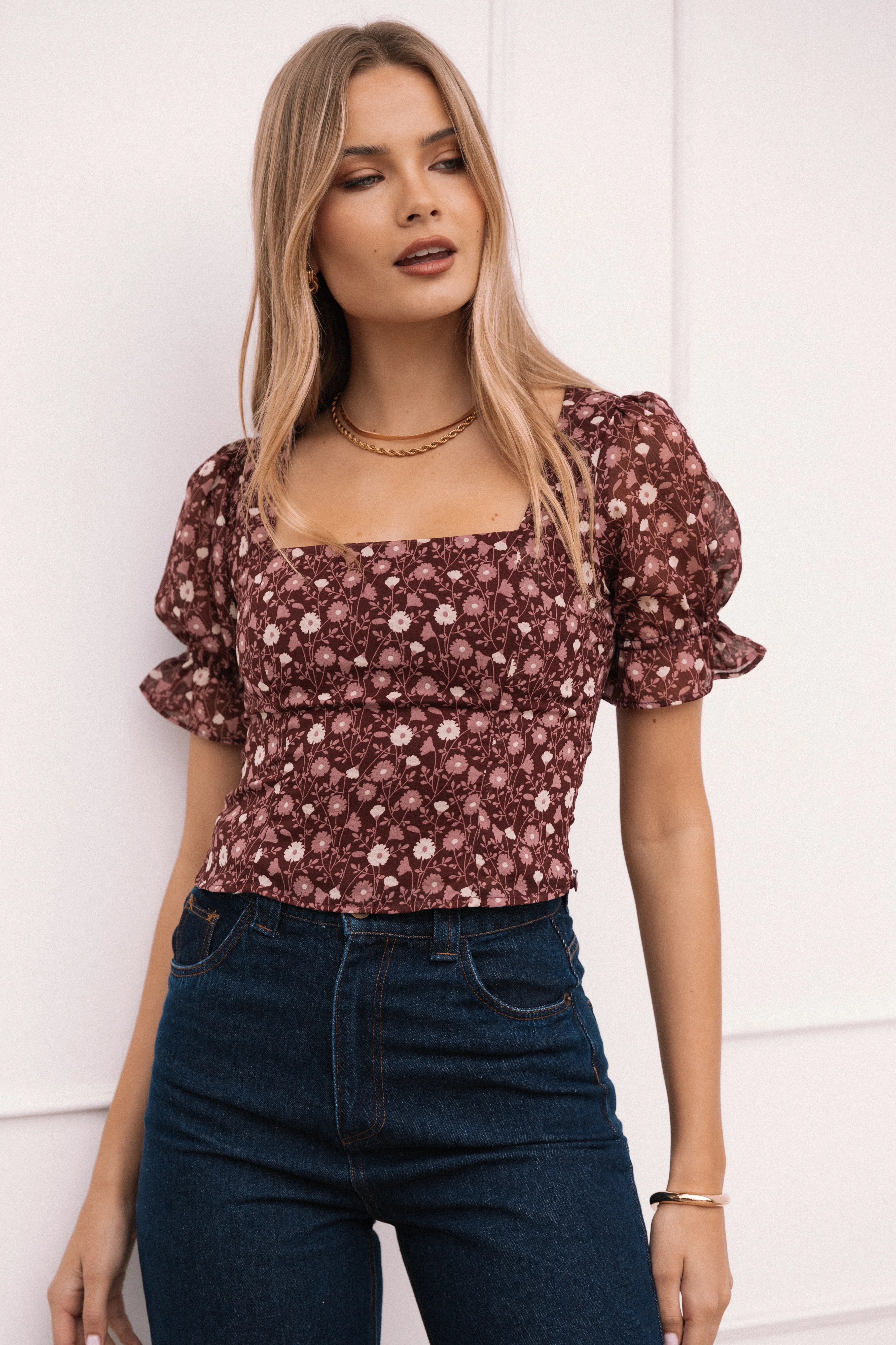 Lucie Top Burgundy Multi