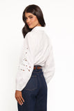 Aeloria Button Front Shirt White Embroidery