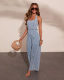 Breya Belted Denim Halter Neck Jumpsuit