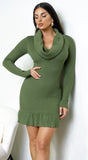 Velmira Cowl Neck Ribbed Mini Dress Green