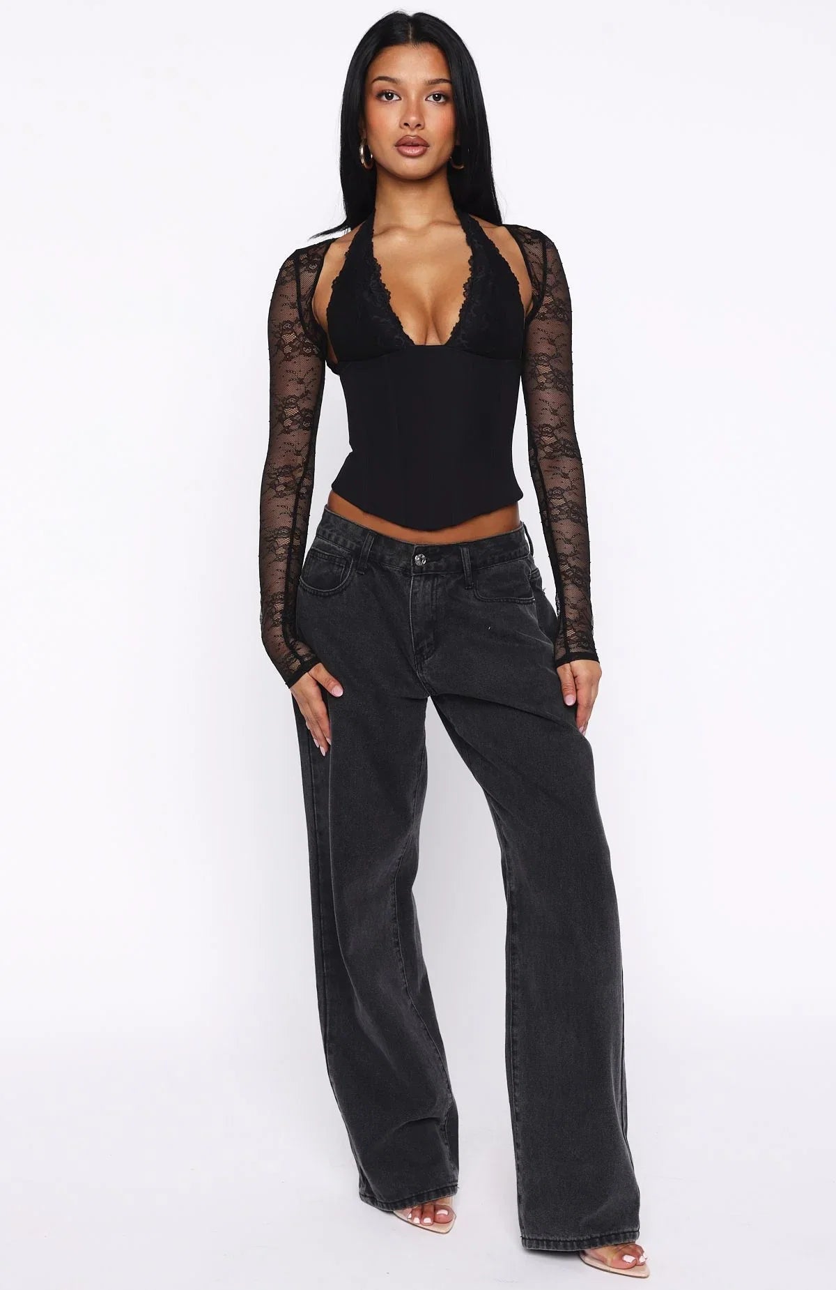Never Walk Alone Long Sleeve Bustier Black