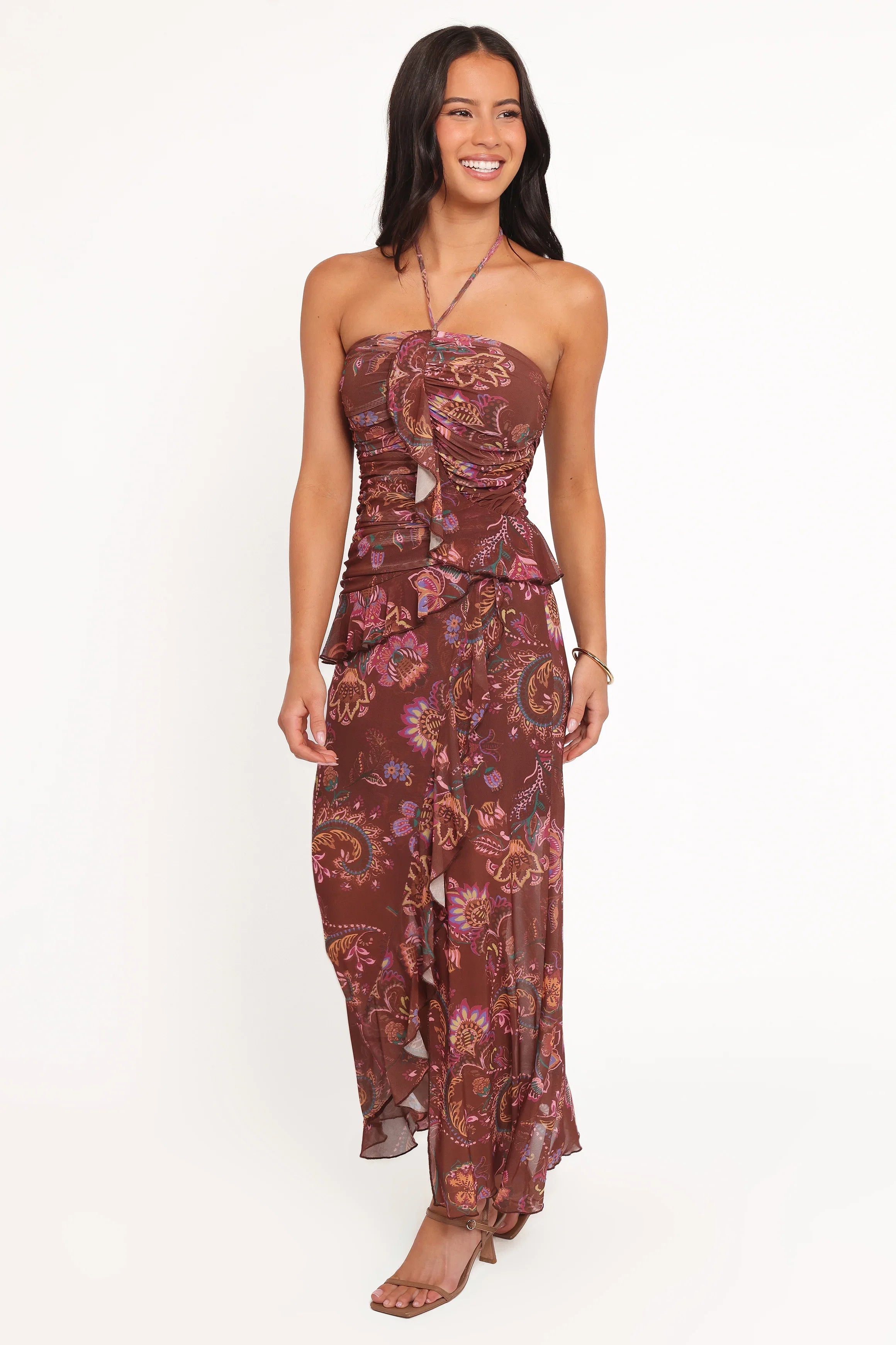 Sorbet Midi Dress Brown Floral