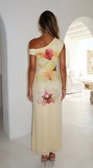 Lioraya Floral Off Shoulder Maxi Dress Pale Yellow Multi