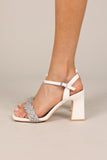 Allure Rhinestone Block Heel White