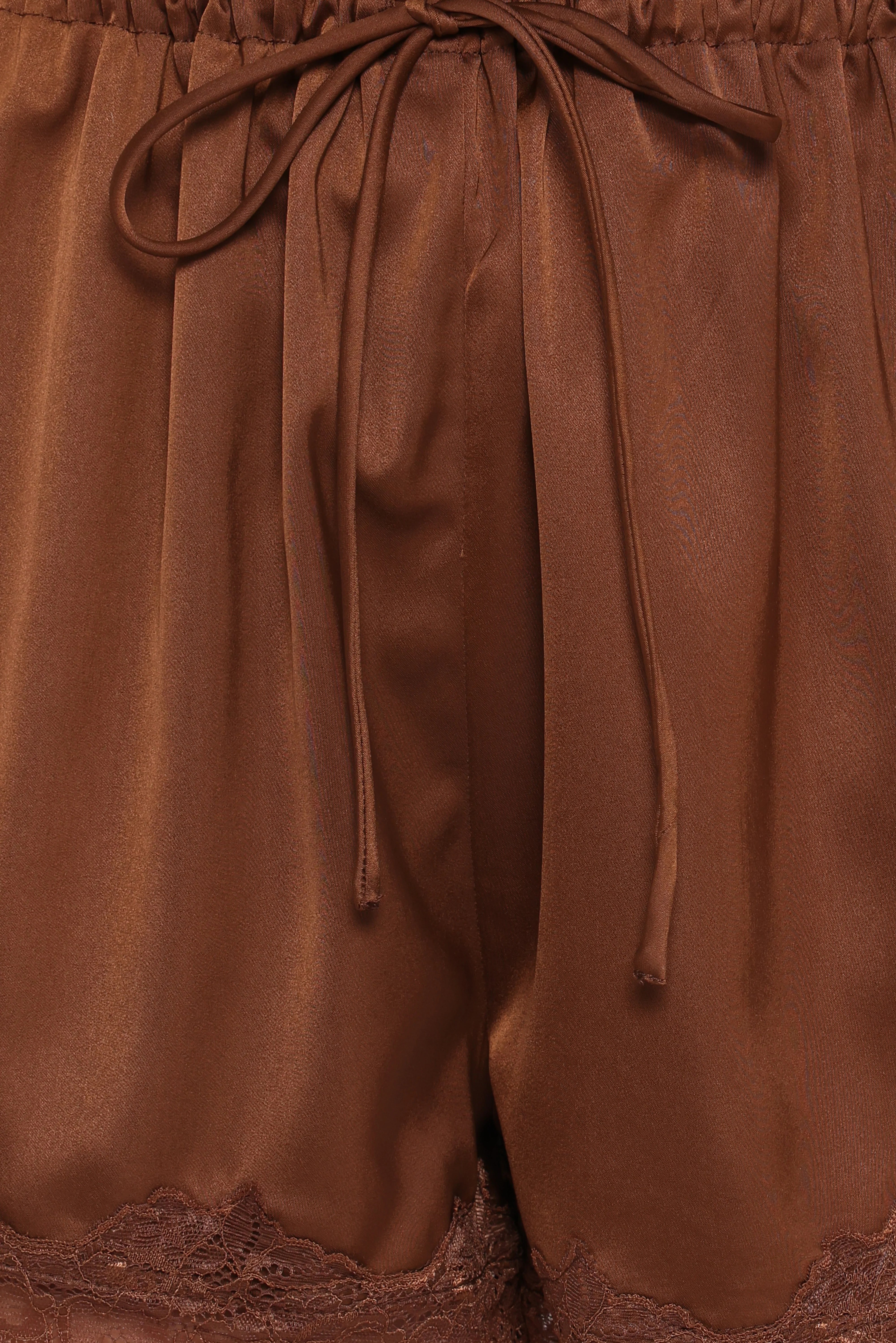 Arlet Lace Trim Satin Shorts Chocolate Brown