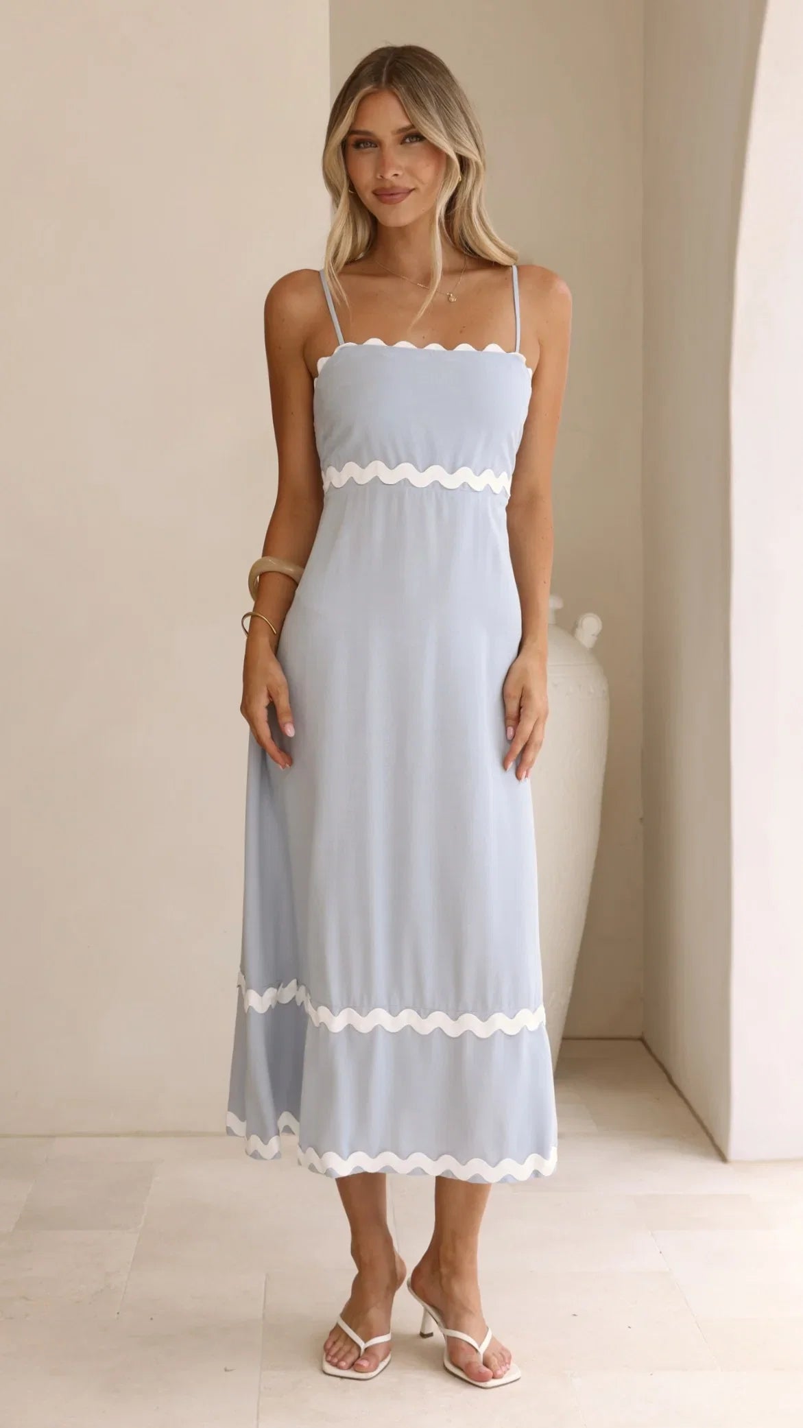 Seraphina Midi Dress Blue White
