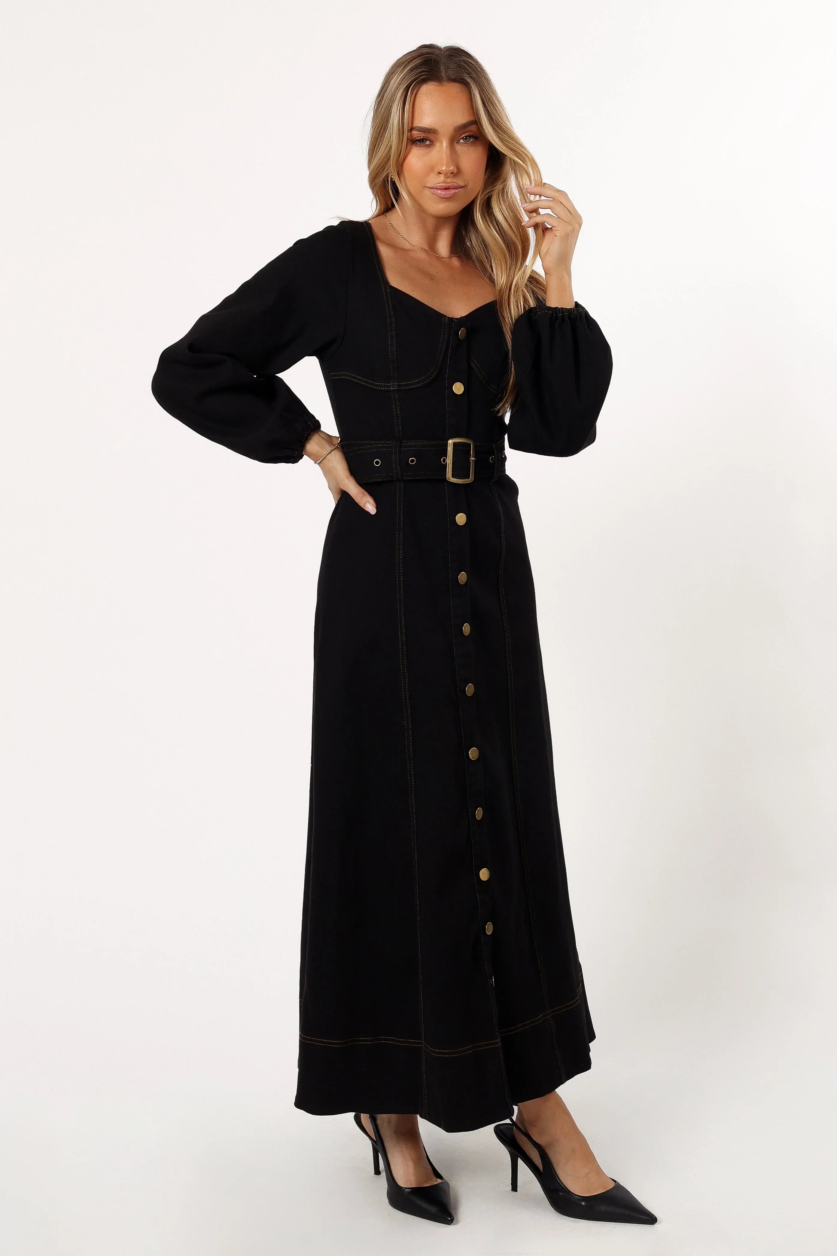Mateo Long Sleeve Denim Dress Black