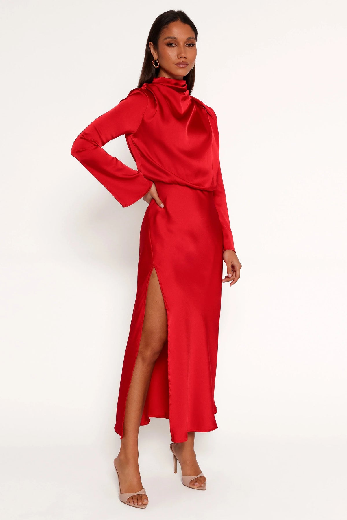 Kristyn Long Sleeve Midi Dress Red