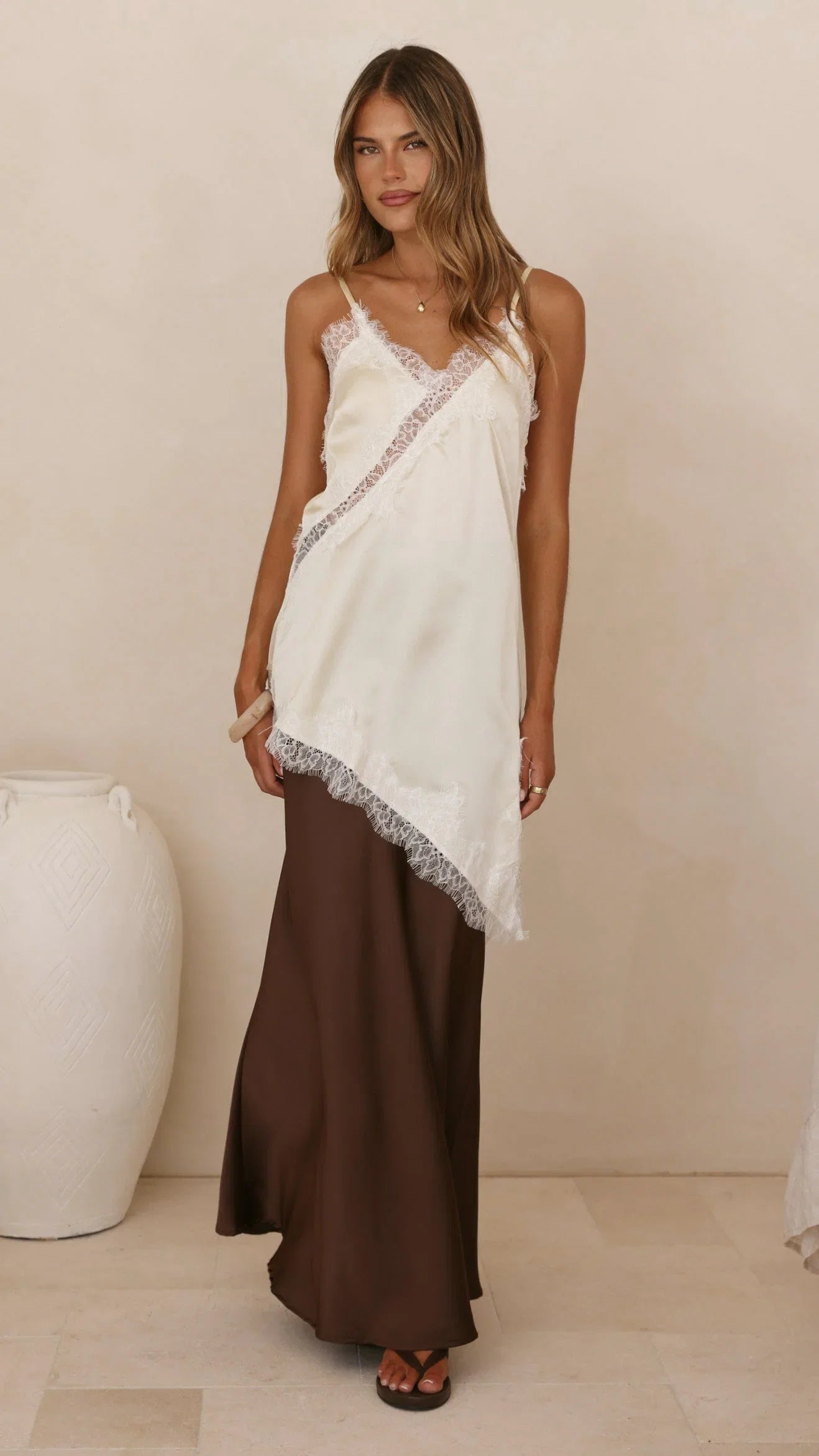 Sayuri Satin Lace Mini Tunic Cream