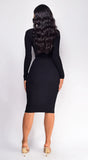 Aura Button Ribbed Midi Dress Black