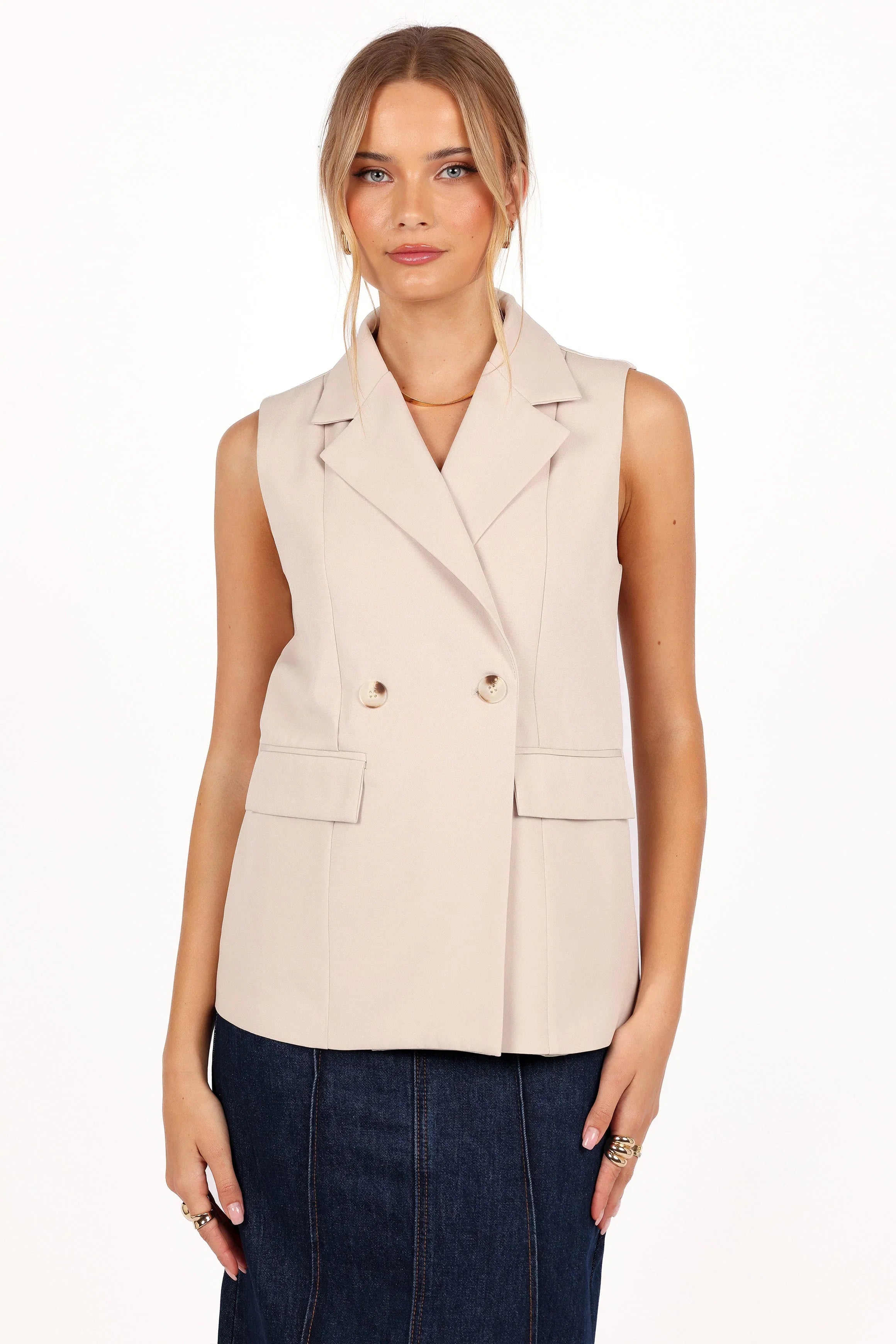 Emberley Fitted Tie Front Vest Beige