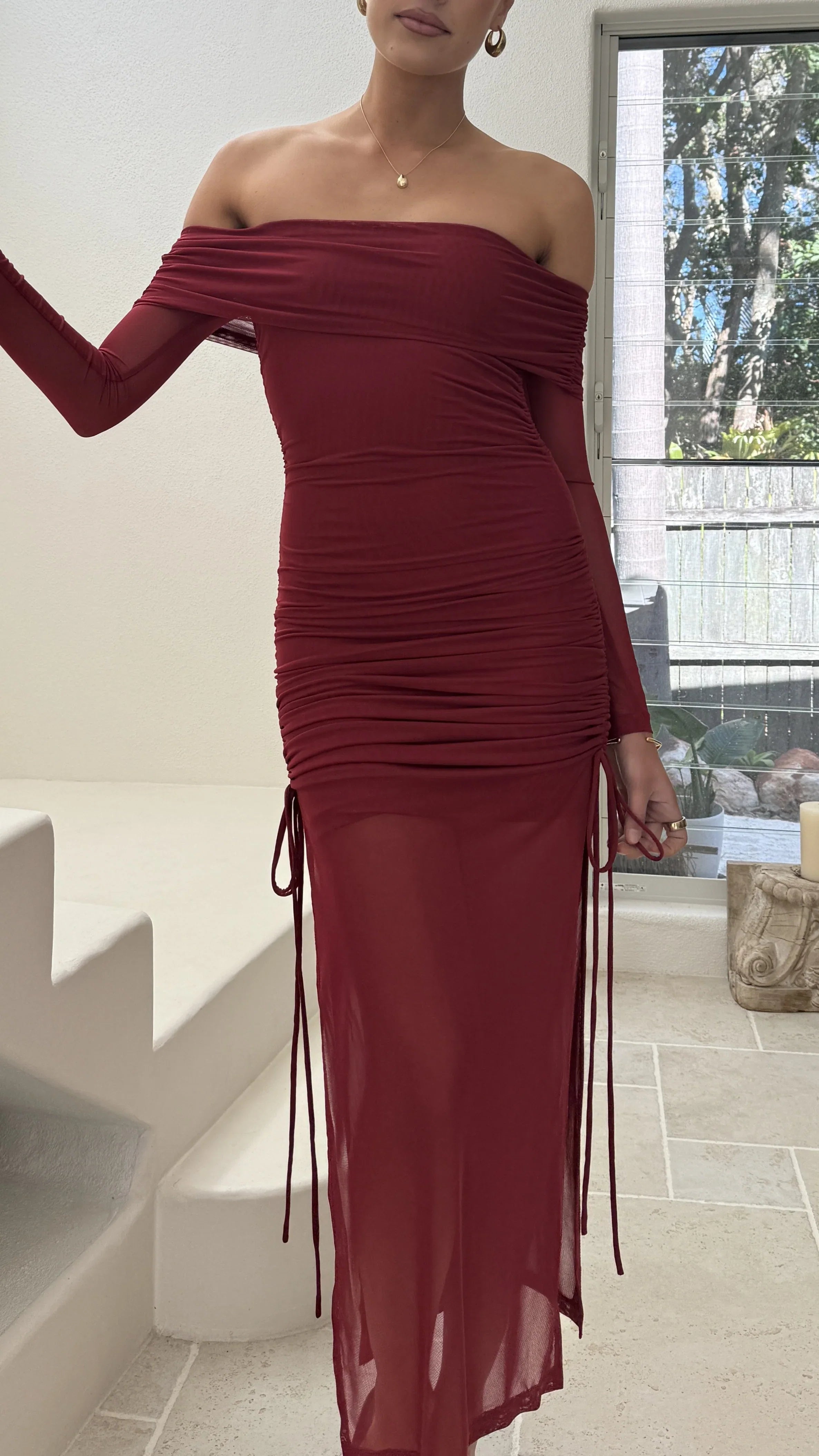 Isadora Off Shoulder Maxi Dress Wine