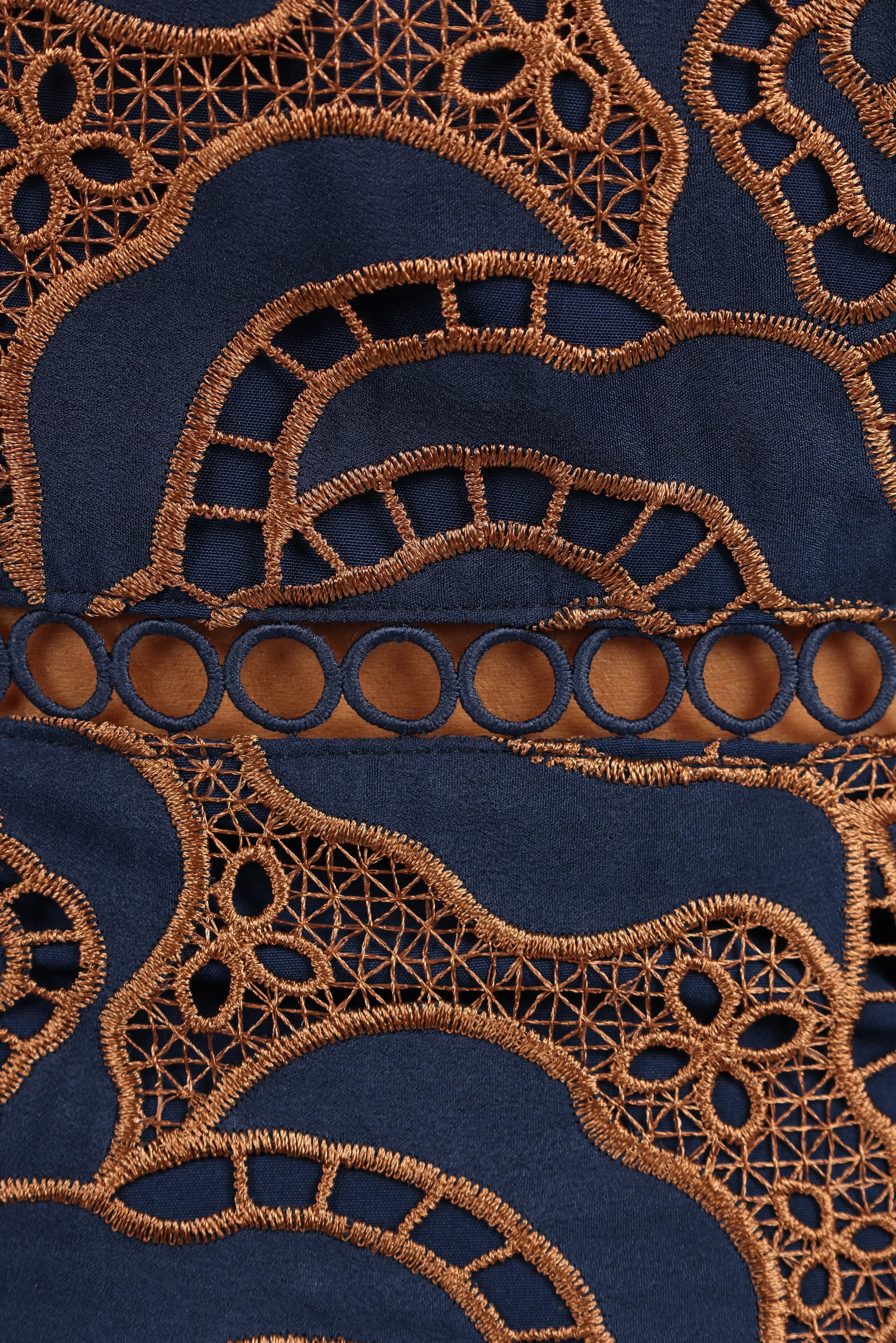 Pierre Long Sleeve Lace Maxi Dress Navy