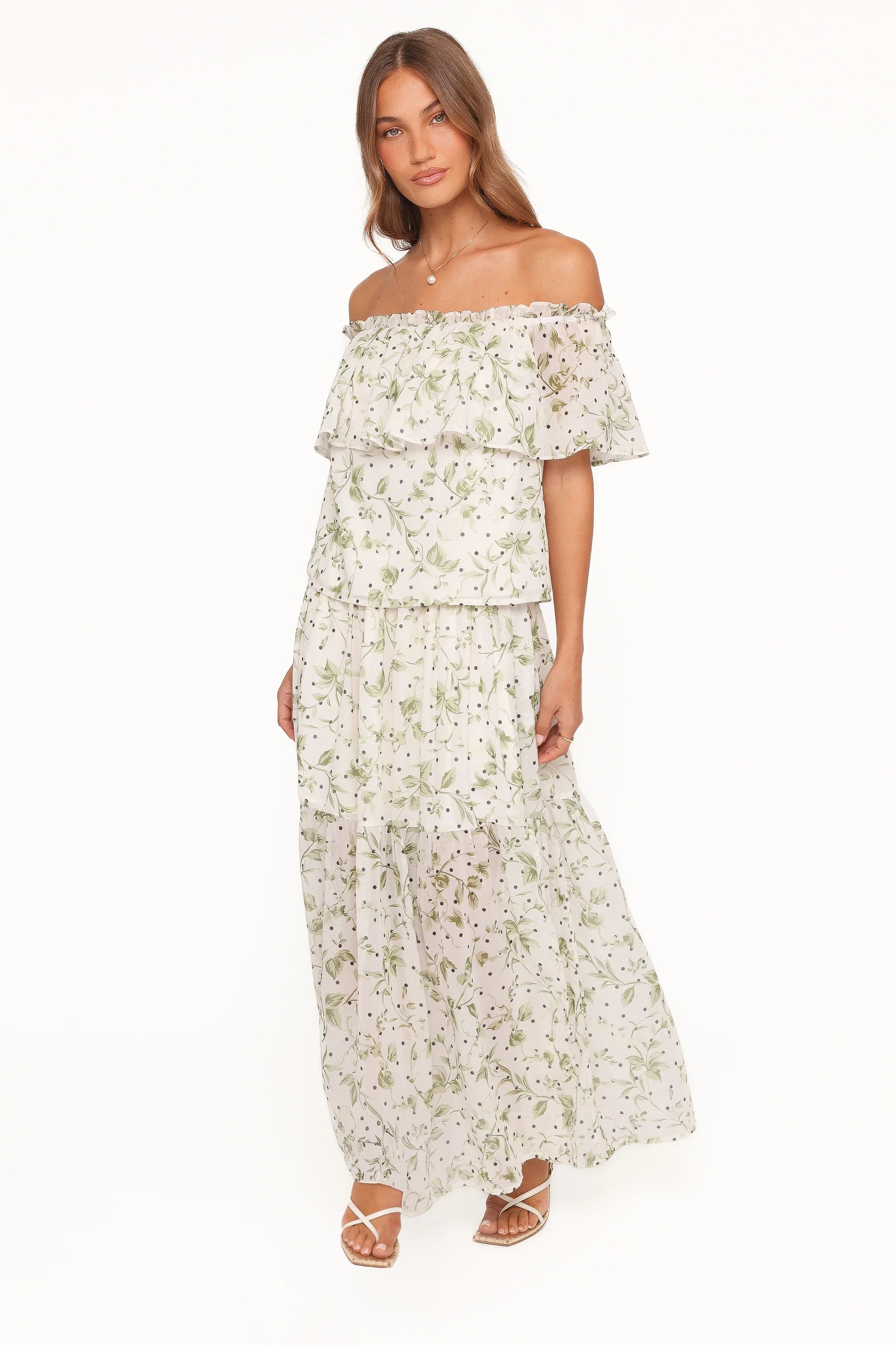 Vanessa Maxi Skirt Set Green Leaf