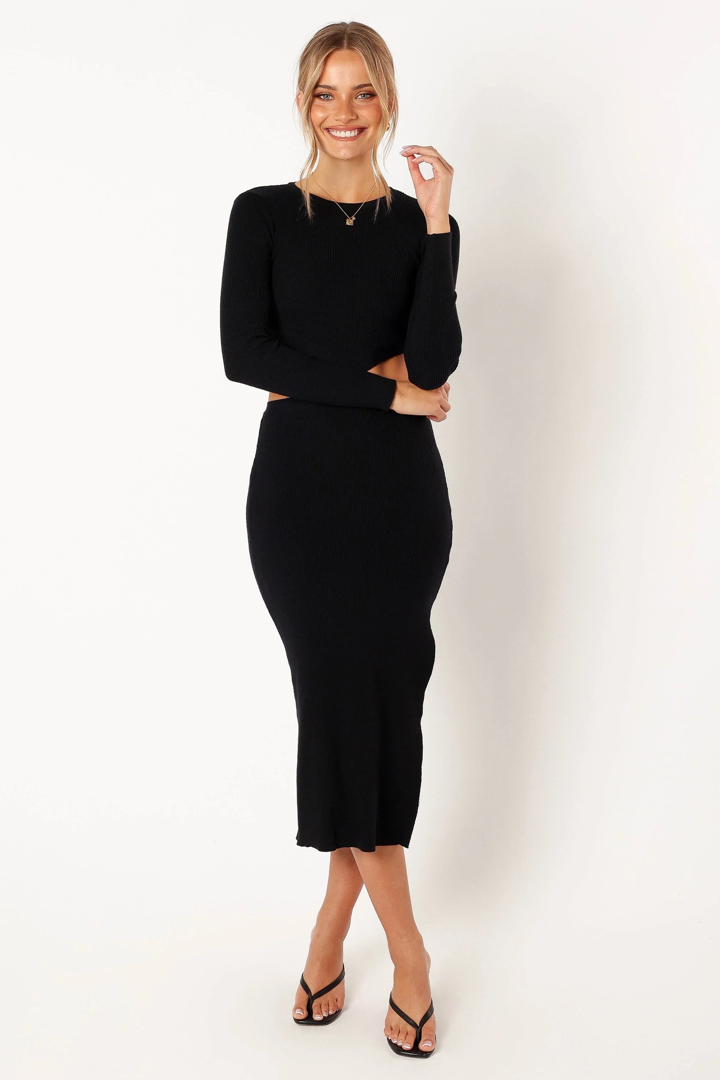 Jonah Long Sleeve Midi Dress Black