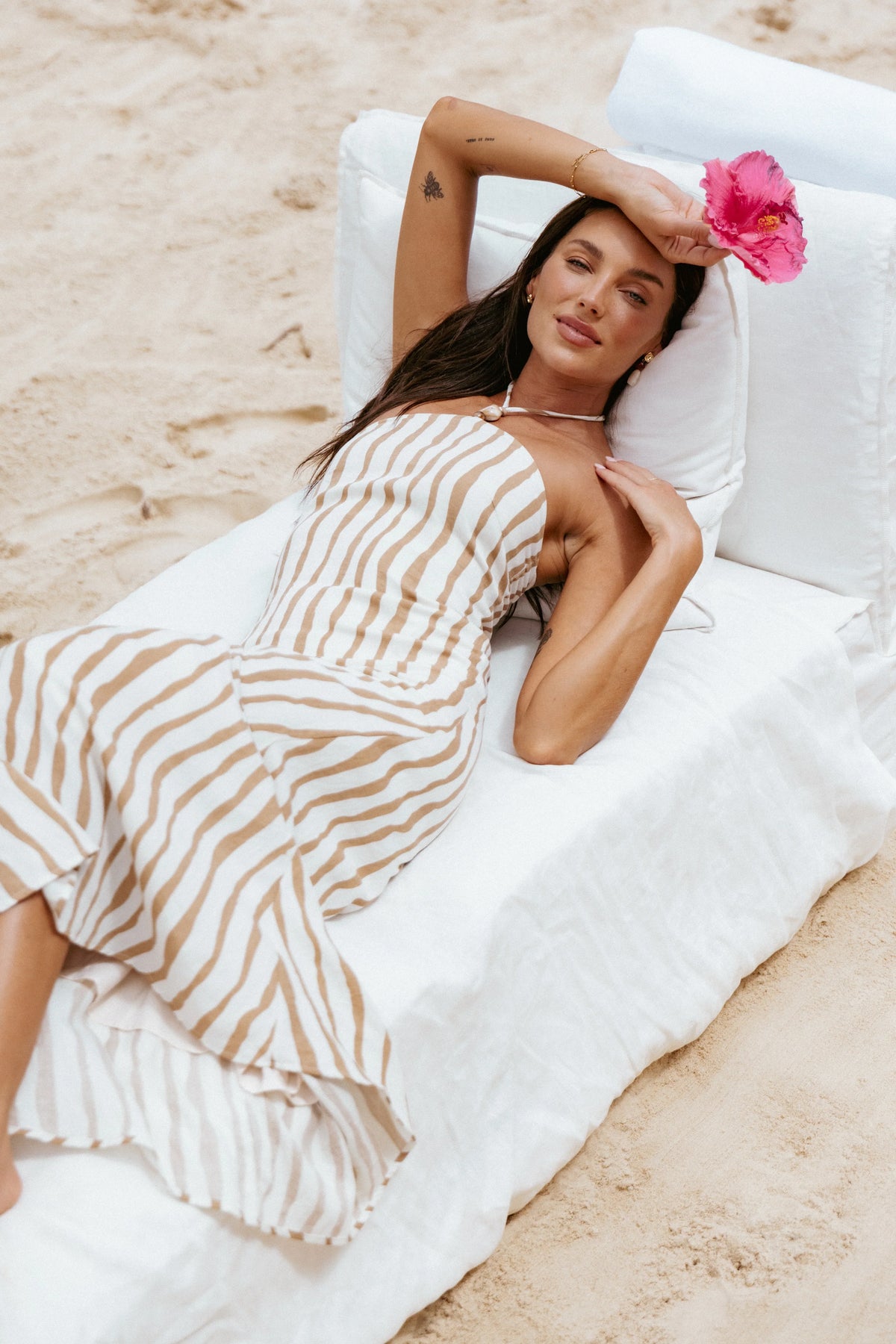 Kim Halter Maxi Dress Tan Stripe