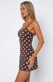 Maybe Later Mini Dress Choc Cream Polka Dot