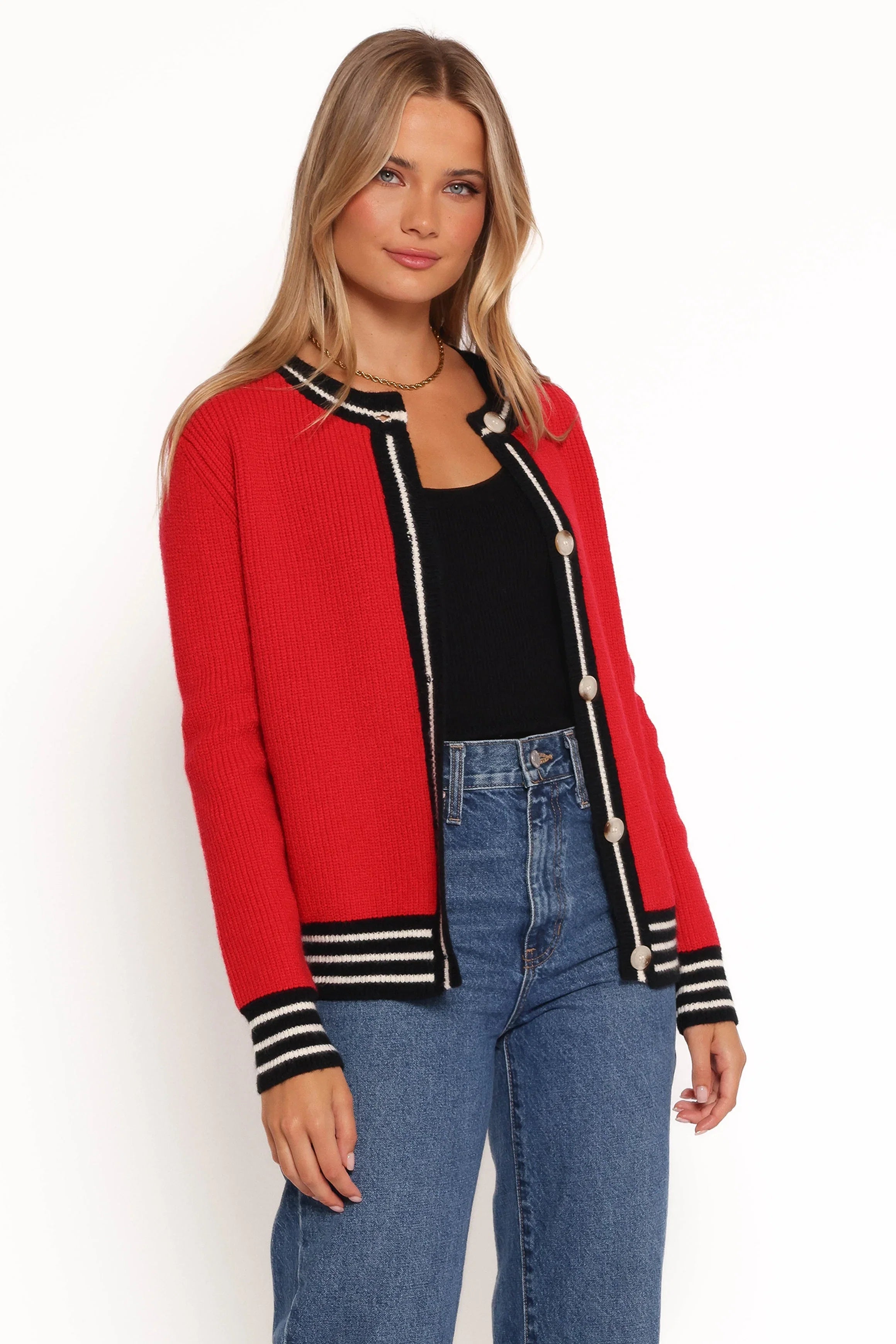 Yorkshire Contrast Hem Cardigan Red