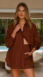 Charla Button Up Top Brown