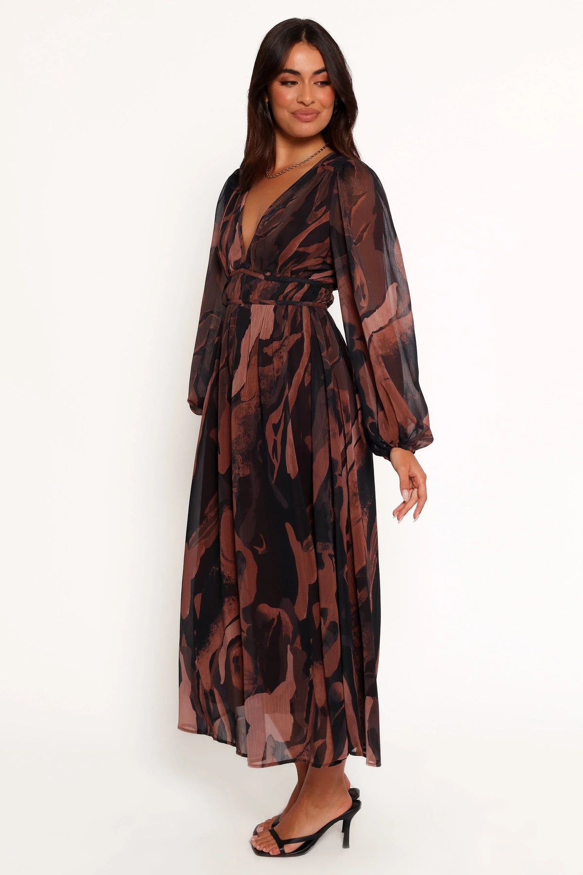 Blayze Long Sleeve Maxi Dress Brown Print
