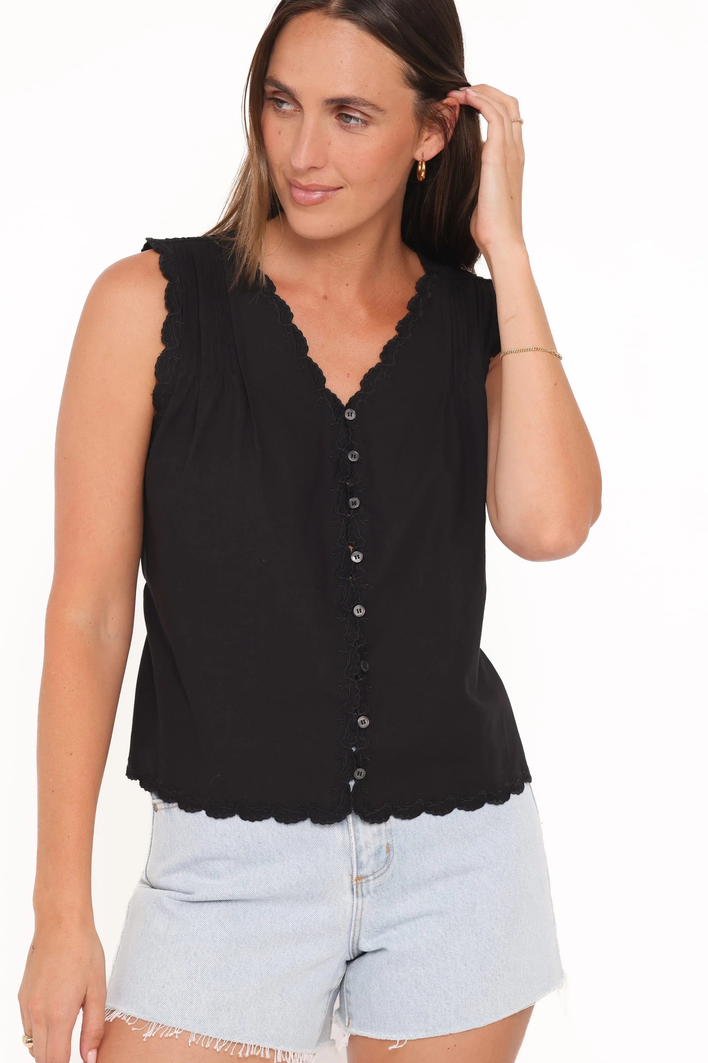 Lori Lace Trim Top Black