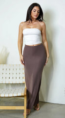 Seychelles Jersey Knit Ribbed Maxi Skirt Brown