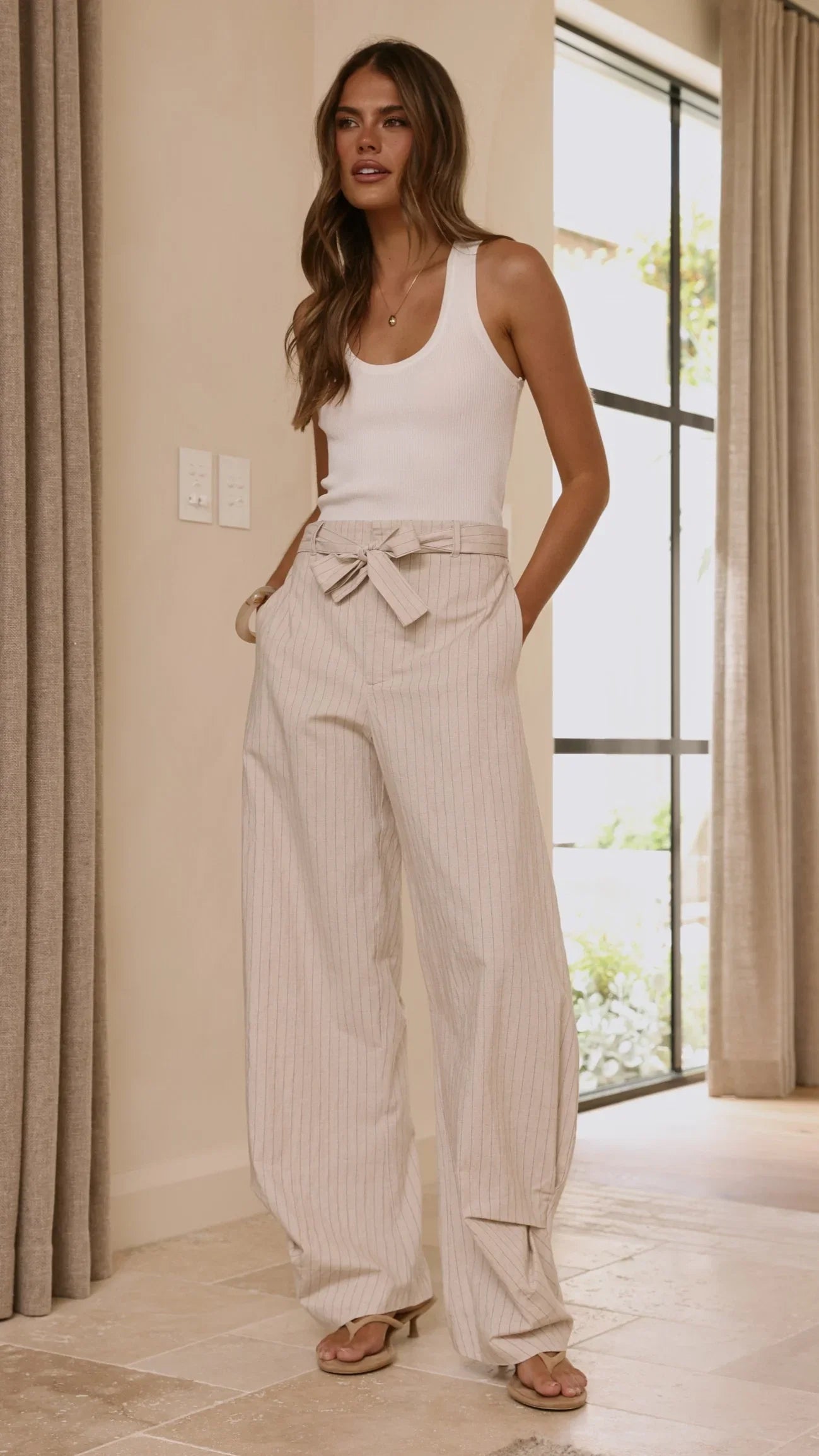 Audrey Pinstripe Tapered Pant Stone