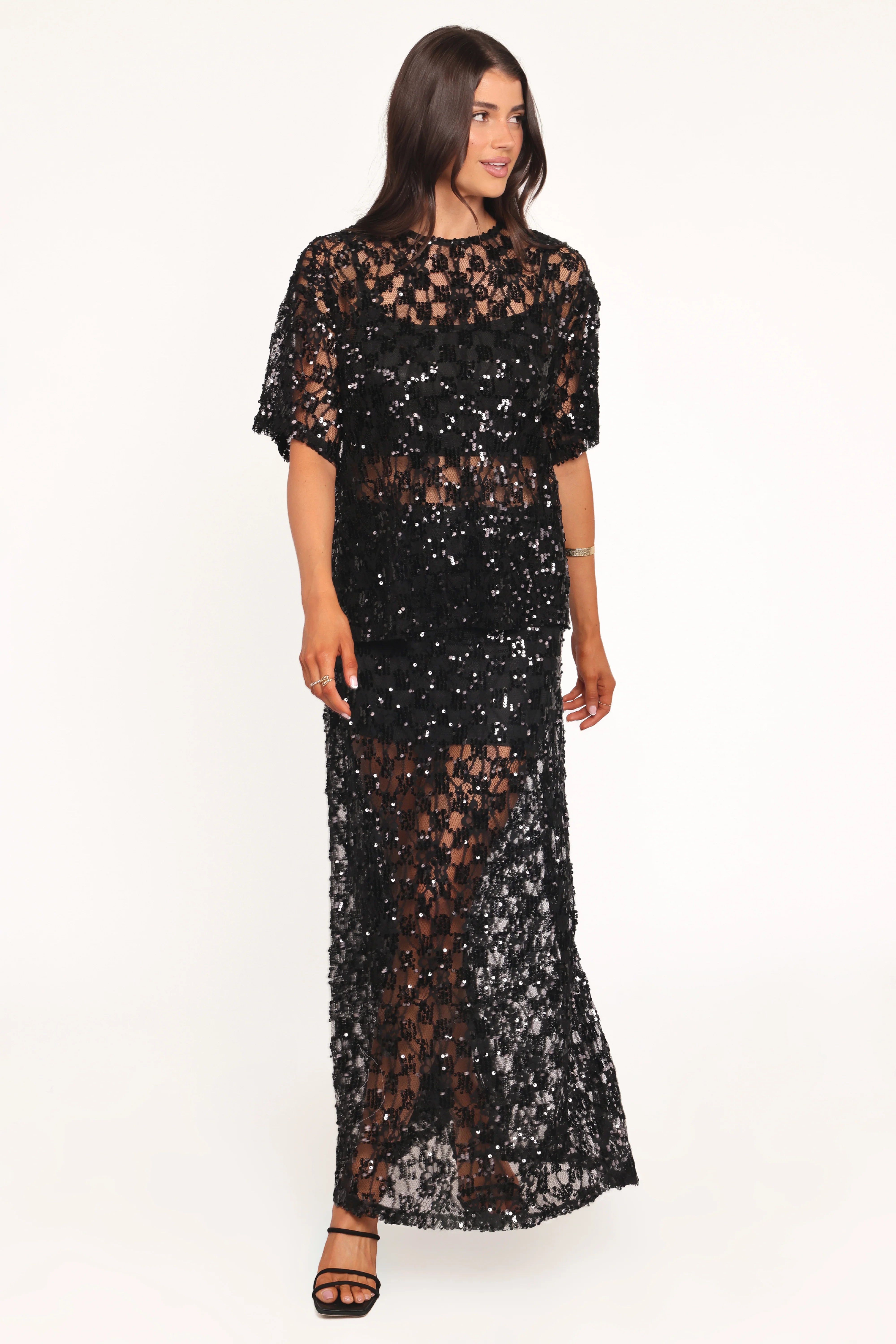 Yonder Sheer Panel Lace Maxi Skirt Black