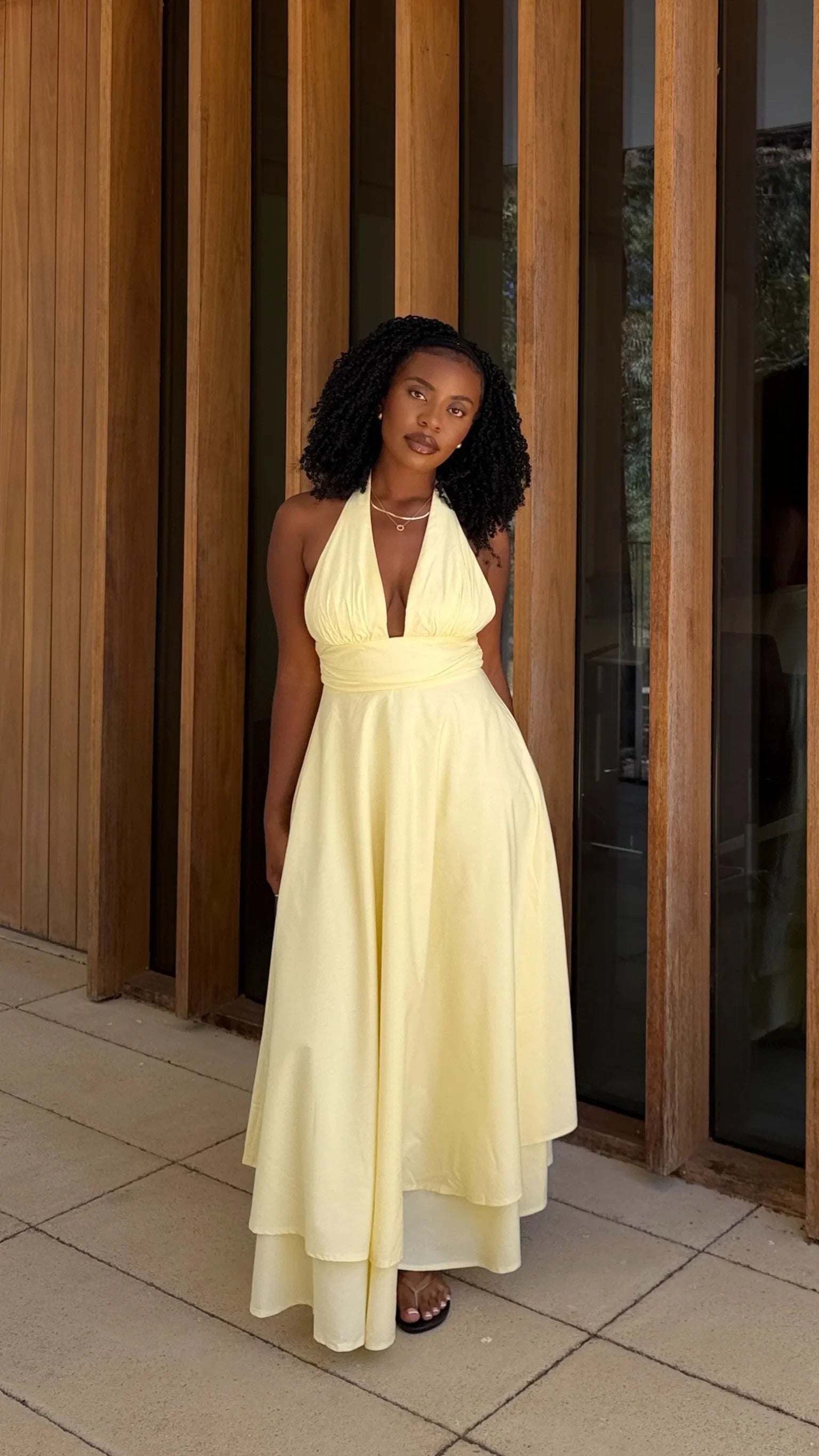 Kathy Halter Neck Maxi Dress Lemon
