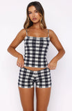 Iconic Duo Knit Cami Top Navy Cream Gingham