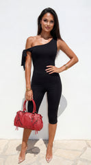 Axis Off Shoulder Tie Capri Jumpsuit Black