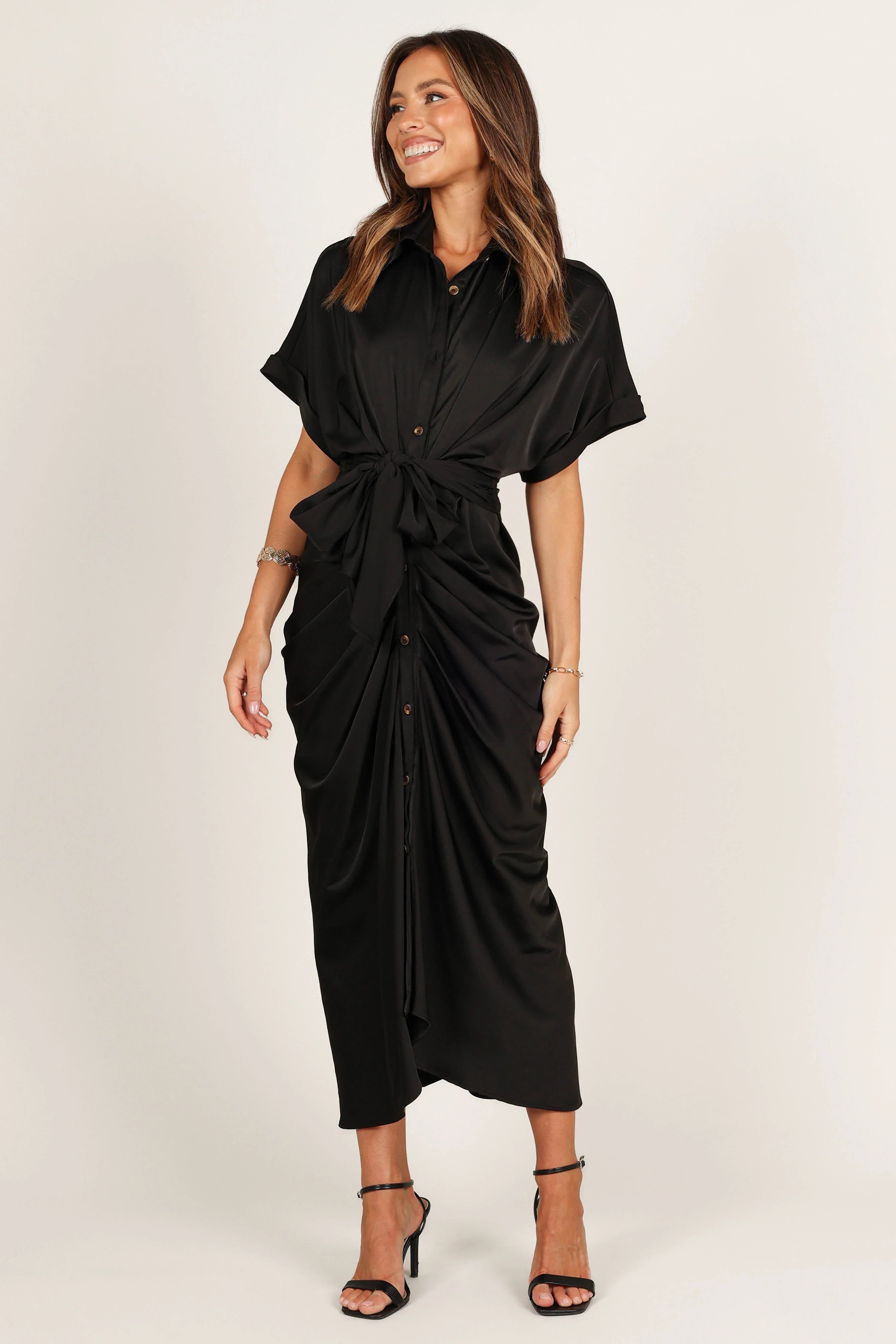 Stefan Wrap Front Midi Dress Black
