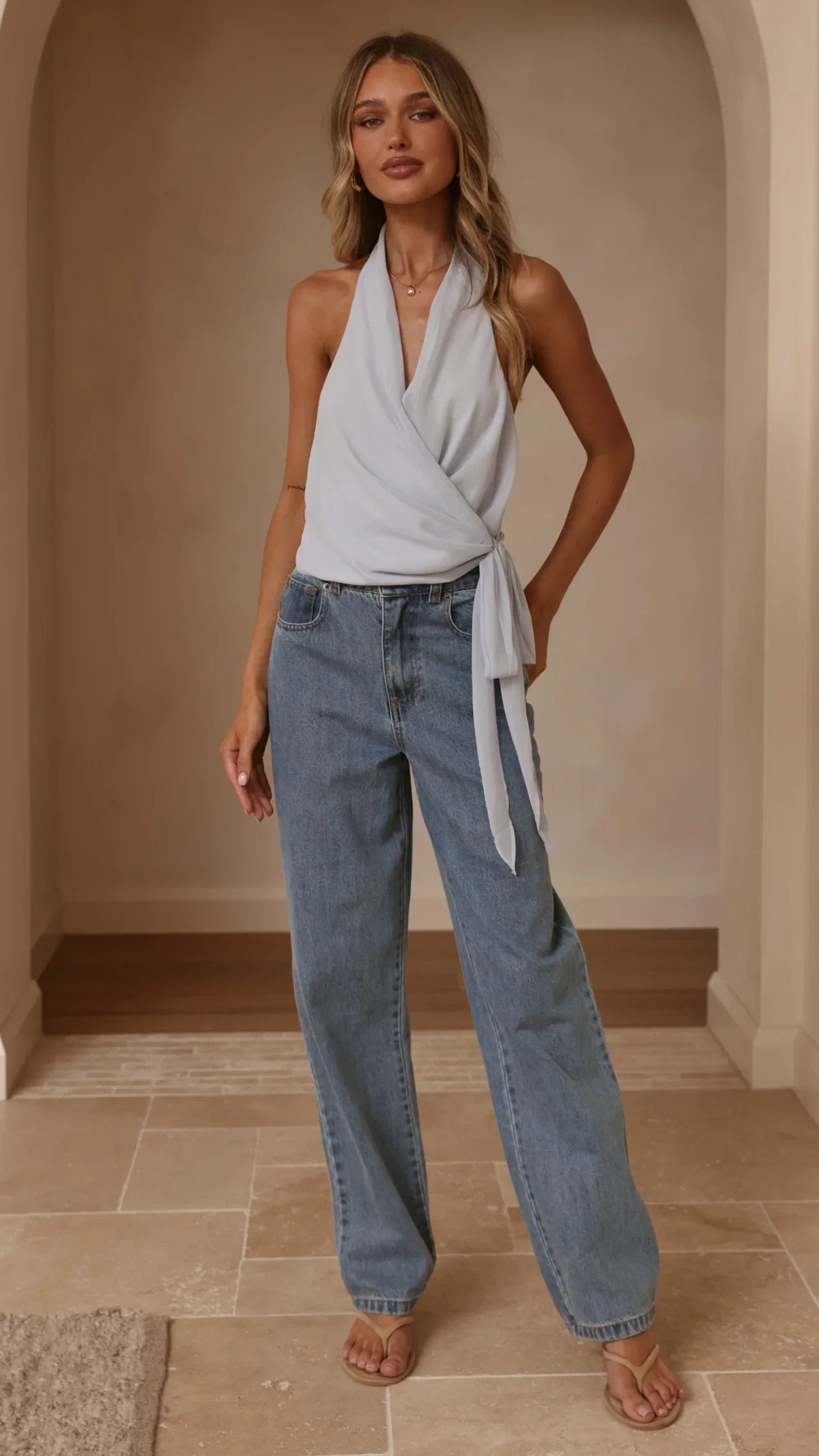 Belle Halter Neck Top Blue
