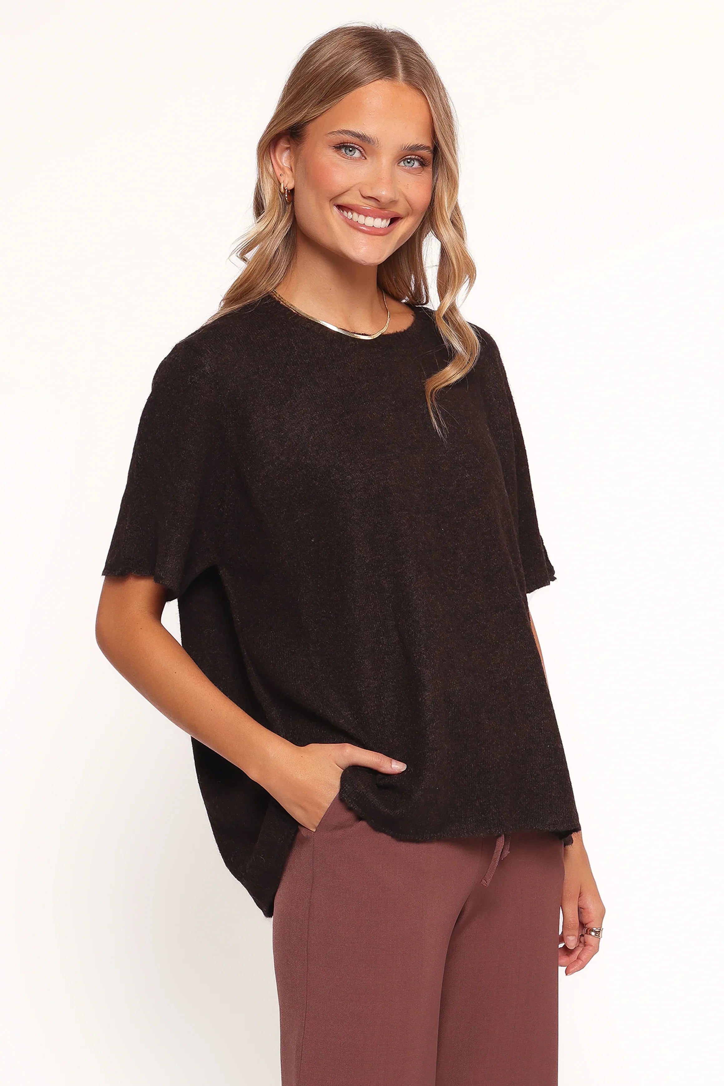 Morris Short Sleeve Oversized Sweater Tee Dark Chocolate