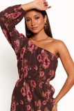 Pontee One Shoulder Pleated Midi Dress Chocolate Brown