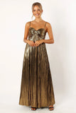 Kanthro Pleated Maxi Dress Gold