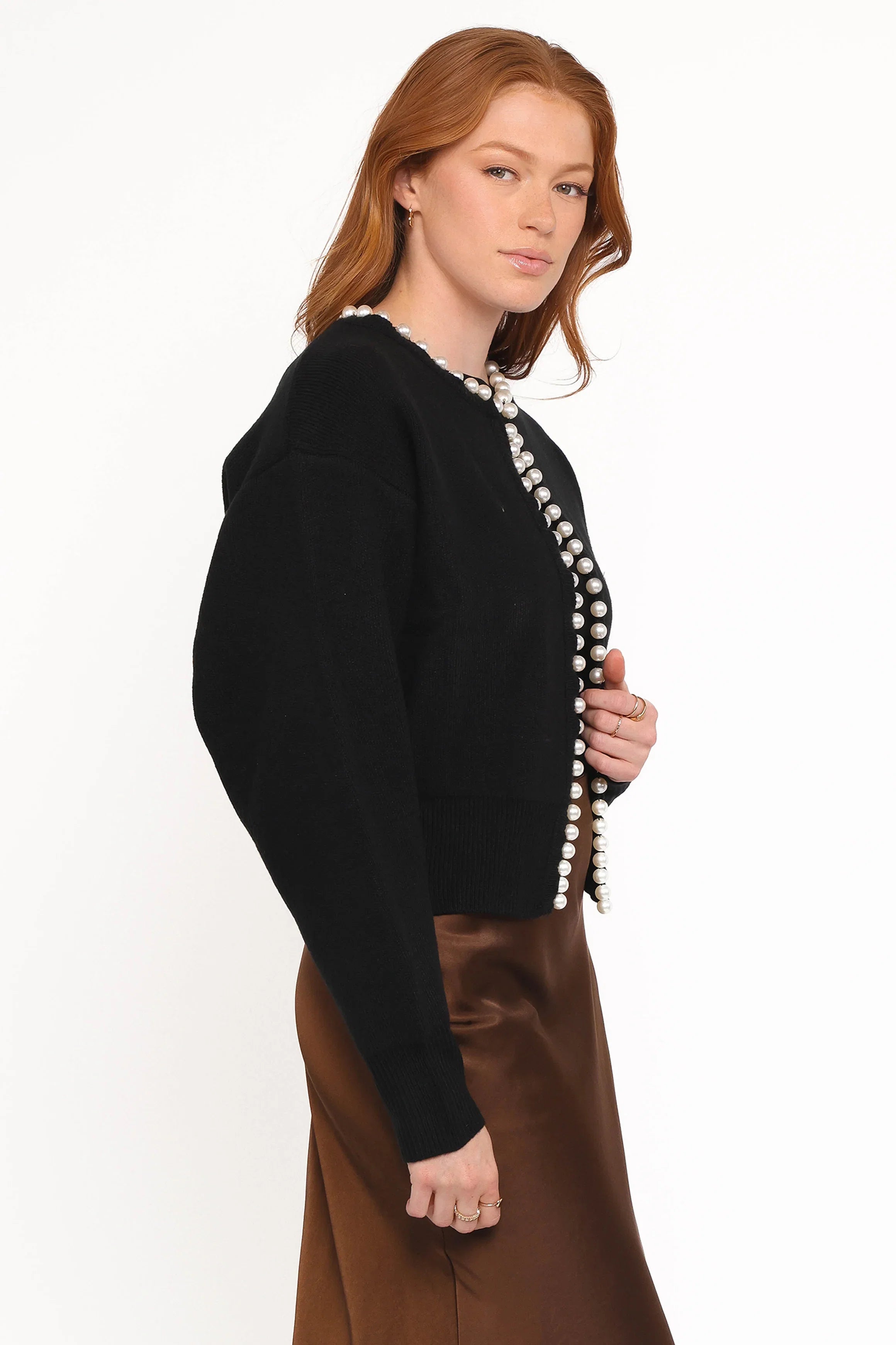 Bloom Pearl Knit Cardigan Black