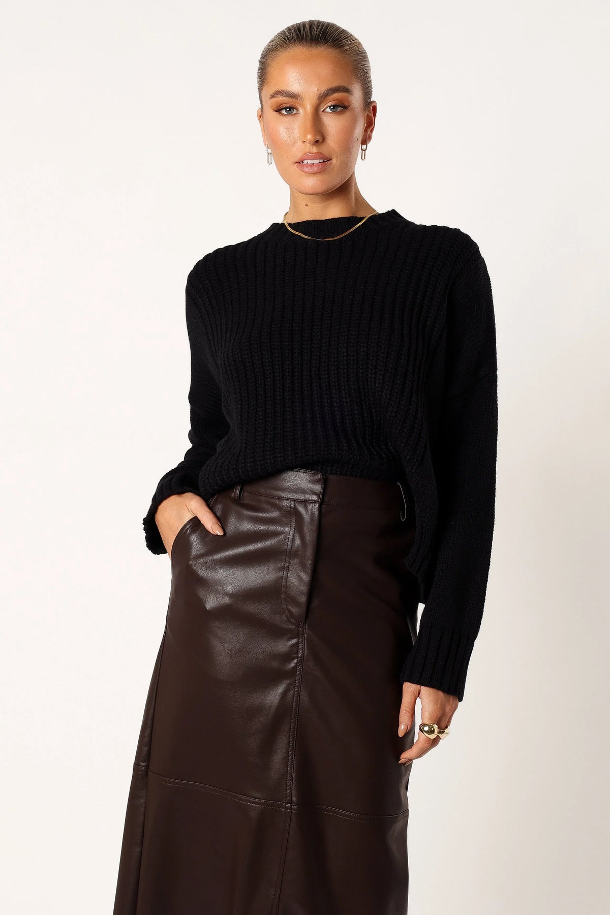 Arlette Textured Knit Sweater Black