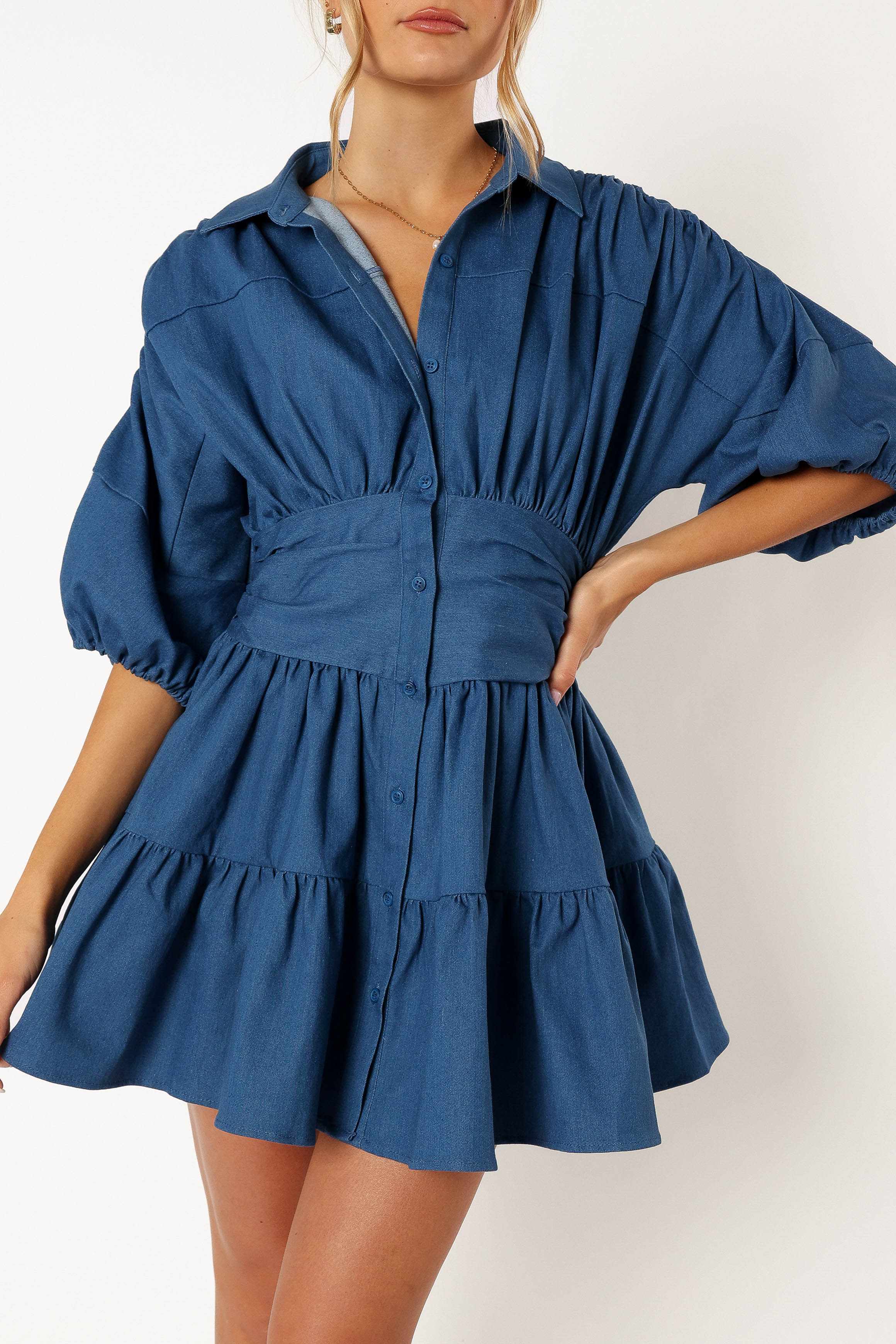Francis Long Sleeve Mini Dress Blue Denim