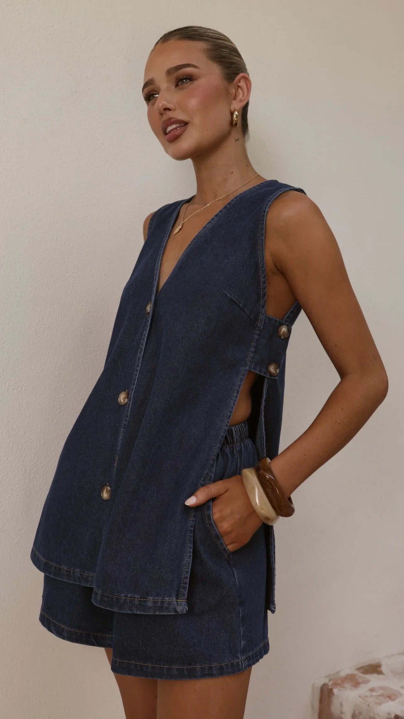 Hayley Vest and Shorts Set Dark Denim