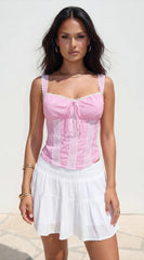 Calypsea Crinkle Gauze Tiered Mini Skort White